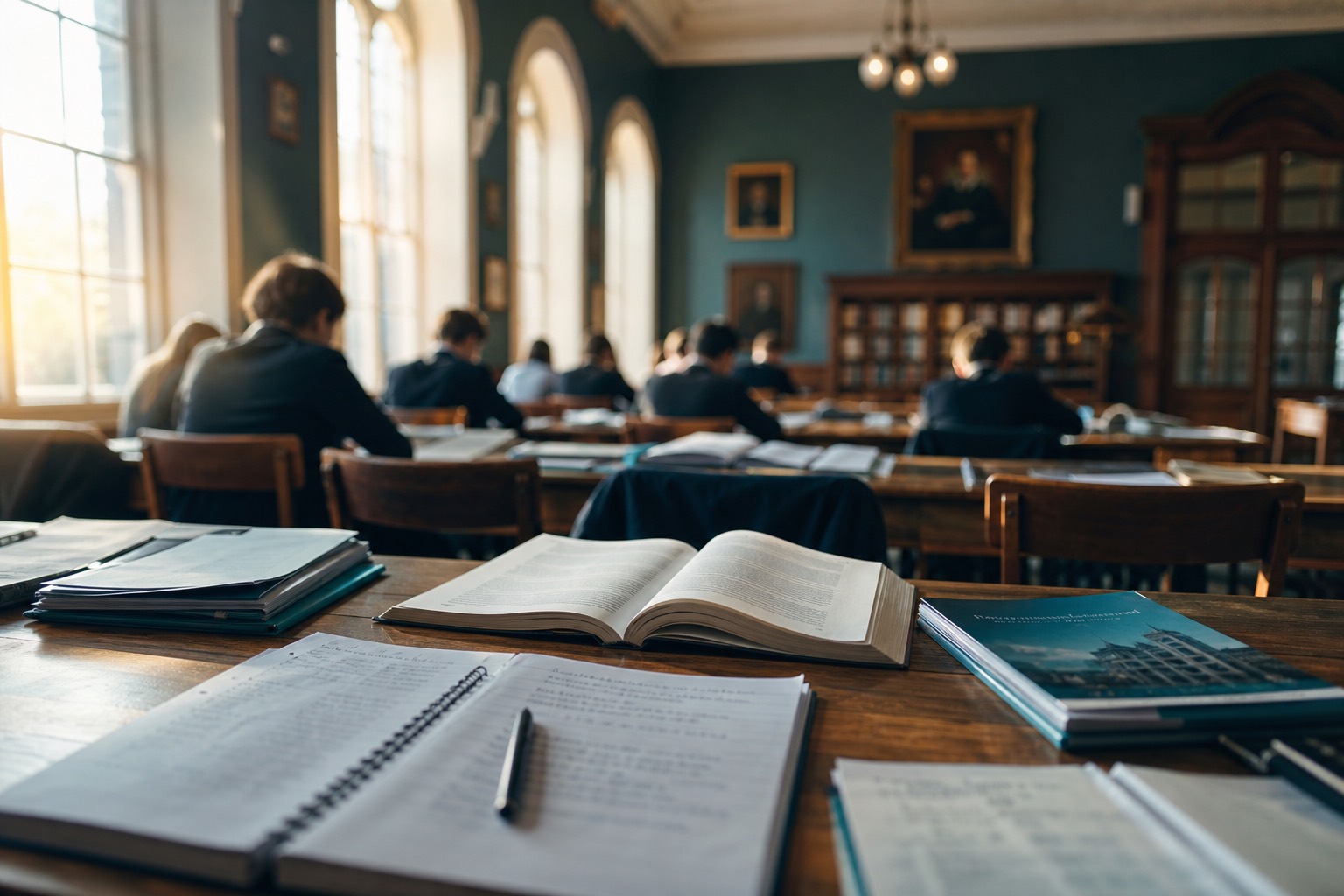英国中学自习室意象：课本、笔记与大学简章